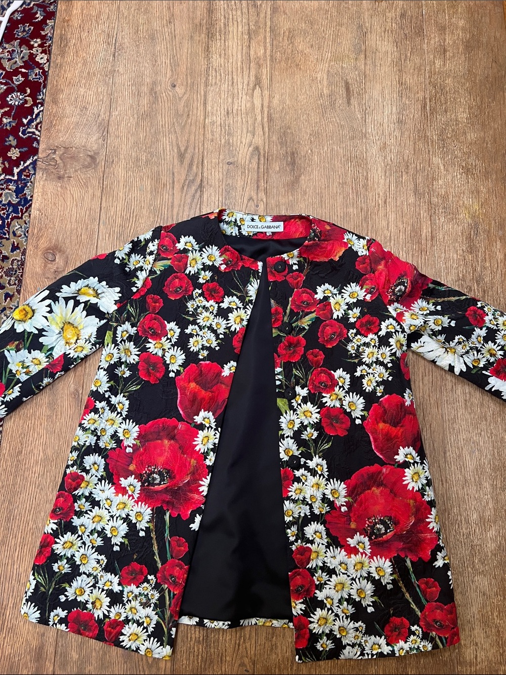 Dolce & Gabbana Black Jacket with Red Poppy & White Daisy Print - Picture 4 of 6
